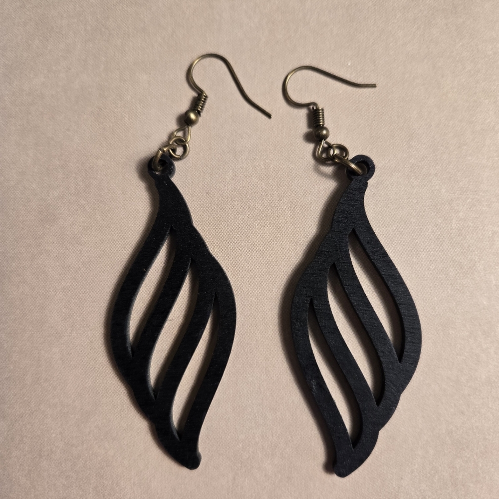Black Boho Wooden Earrings